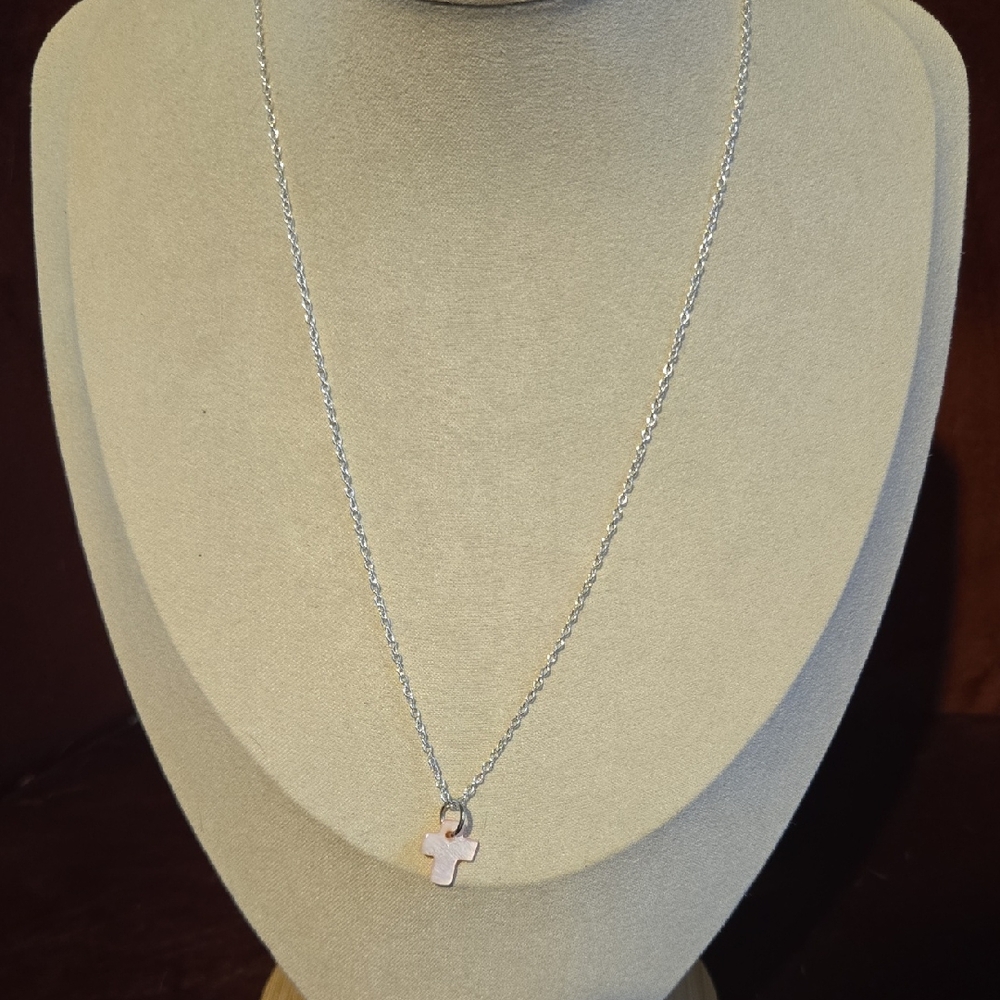 Vintage Y2k Pink Shell Cross Pendant Necklace Dainty Christian